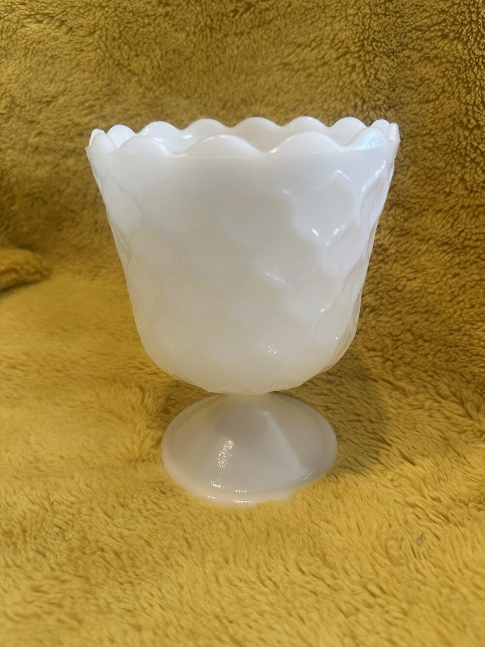Vintage E. O. Brody Co Honeycomb Milk Glass Footed Vase Compote Goblet USA White